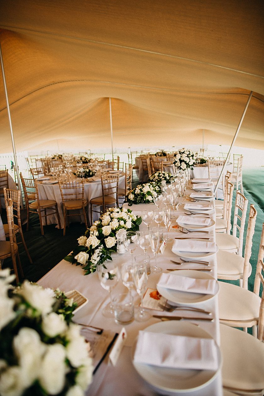 top table decorations inside stretched tent venu 